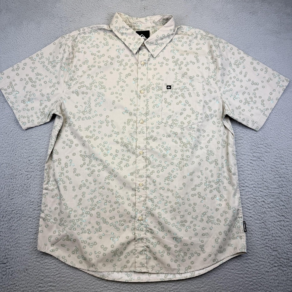 Quiksilver Shirt Mens 2XL Silver Birch Cosmic Fields SS Floral Button Front
